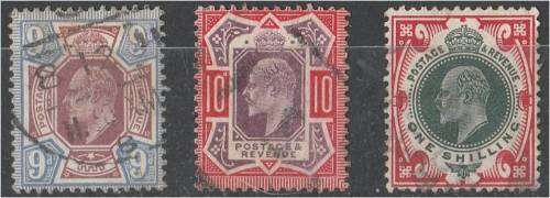 GB KE VII  3 jubilee defns  SG  306, 254 & 312  fine used