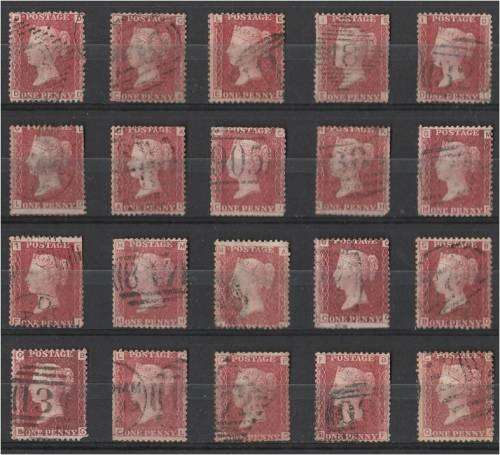 GB QV 20  1d reds  plate  93  mixed condition - for plating