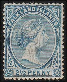 Falklands  QV 2 1/2d Ultramarine  SG 30 MM (toned gum)