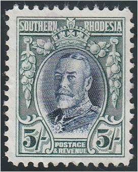 S Rhodesia KG V  5/- Field Marshall SACC 29 Mint no gum