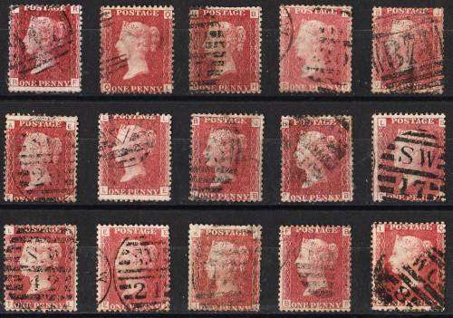 GB QV 15 x 1d reds mixed plates good used