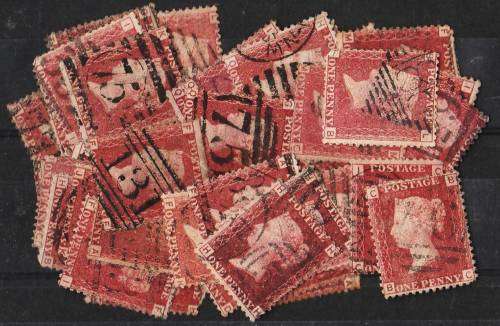 GB QV  50 x 1d reds mixed condition - all plate 93 suit plater