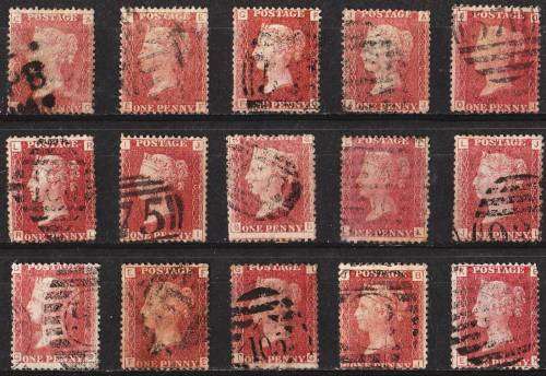 GB QV 15 x 1d reds mixed plates good used
