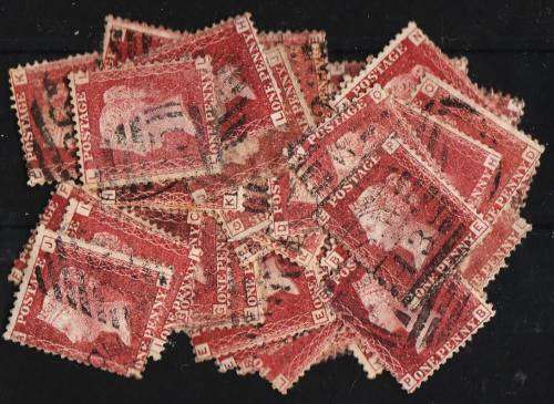 GB QV 50 1d reds mixed condition - all plate 103 - suit plater
