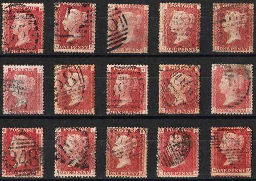 GB QV  15 x 1d reds mixed plates good used