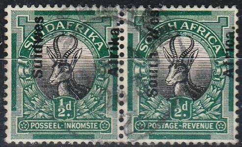 SWA 1/2d London O/prtd pair SACC 64 - major shift  fine used