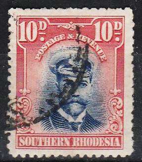S Rhodesia KG V 10d blue & red defn  SACC 9  fine used