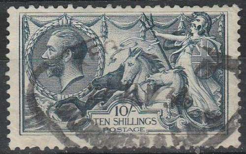 GB KG V  10/- dull grey blue Seahorse SG 417 fine used