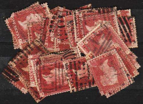 GB QV 50 x 1d reds all plate 107 mixed condition