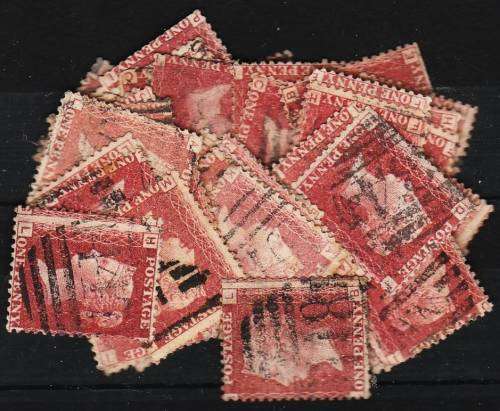 GB QV 50 x 1d reds all plate 74 mixed condition