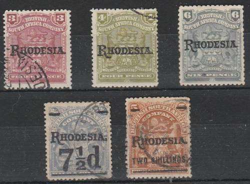 Rhodesia 5 O/Prt BSAC items fine used