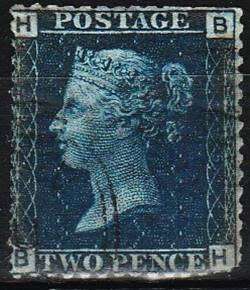 GB QV  2d Blue SG 47 plate 15 below avg