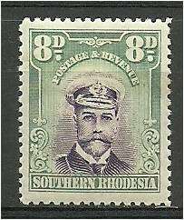 S Rhodesia  KG V  8d defn  MM SACC 8