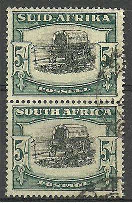 Union 5/- vert pair  Hyph pict  SACC  62a fine used