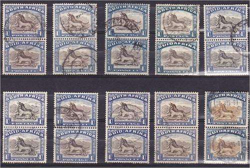 Union  10 x 1/- mixed issue vertical pairs very fine used