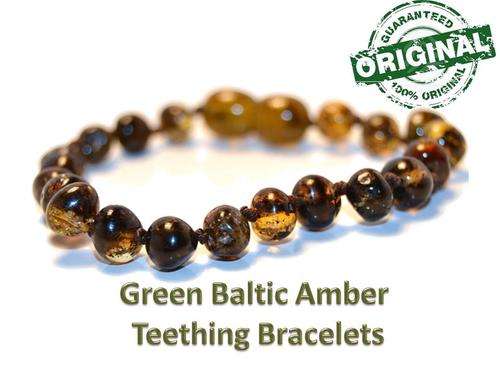 Dark Green Baby teething Baltic Amber Bracelet-FREE SHIPPING OPTION