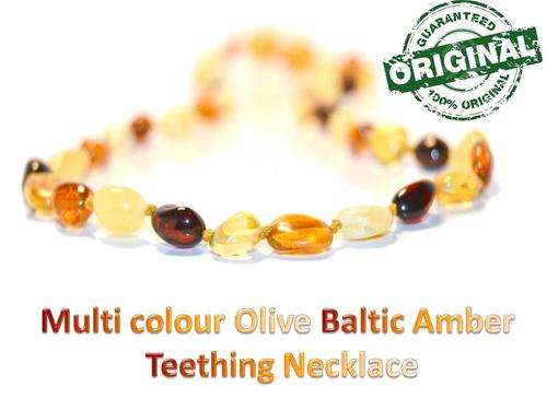 Multi colour Olive Baby teething Baltic Amber Necklace -FREE SHIPPING OPTION