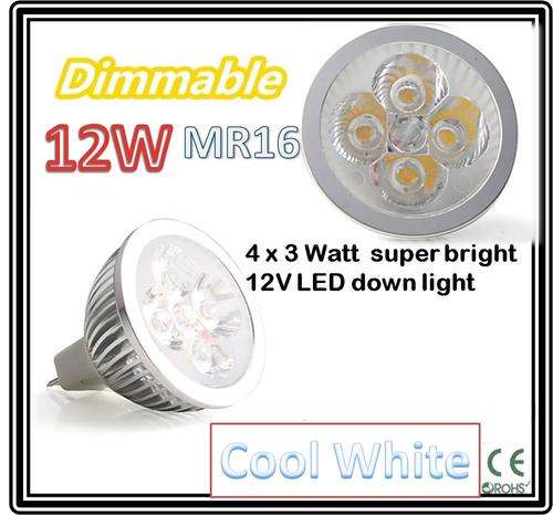 ***LED Bulb MR16*** 4 LED 12W Dimmable  ** 12VDC downlight - FREE SHIPPING OPTION