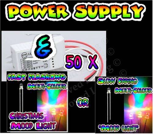 50 x 5mm RGB Slow fading or Fast Flashing  LED light lamps with 220VAC power supply