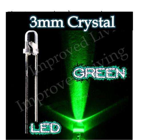 3mm LED HI - Bright GREEN Crystal Clear LED Light Lamp  ***Lovely glowy goodness***