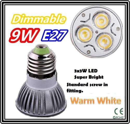 ***LED Bulb E27*** 3LED 9W Dimmable  ** 220V AC downlight - FREE SHIPPING OPTION