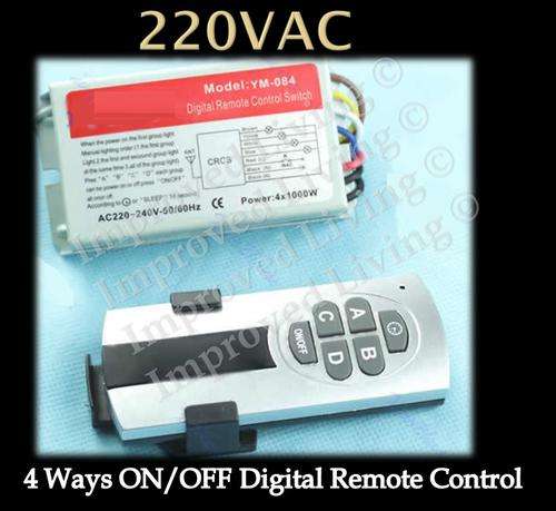 220VaC 4 Ways ON/OFF Digital Remote Control Switch = Controller For Lights