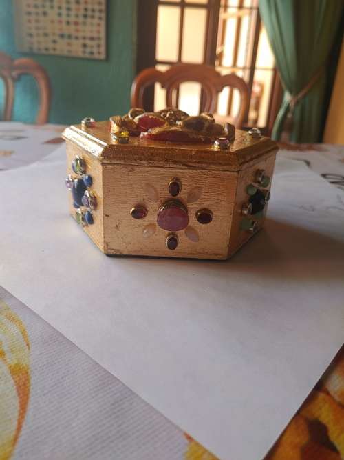 Luxury gilded, gem-encrusted trinket box - one-of-a-kind. Over 200 carats of gemstones.