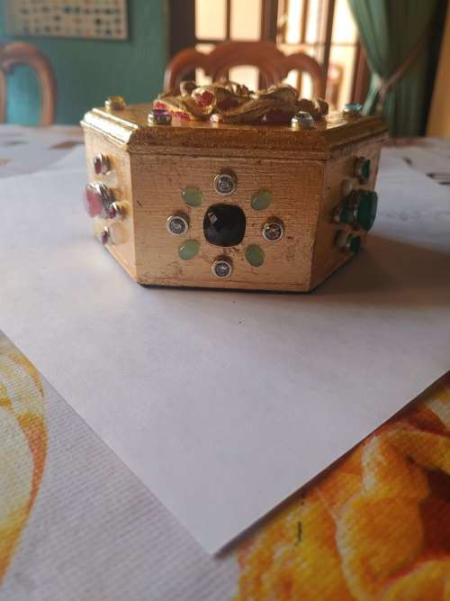 Luxury gilded, gem-encrusted trinket box - one-of-a-kind. Over 200 carats of gemstones.