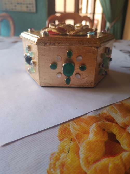 Luxury gilded, gem-encrusted trinket box - one-of-a-kind. Over 200 carats of gemstones.