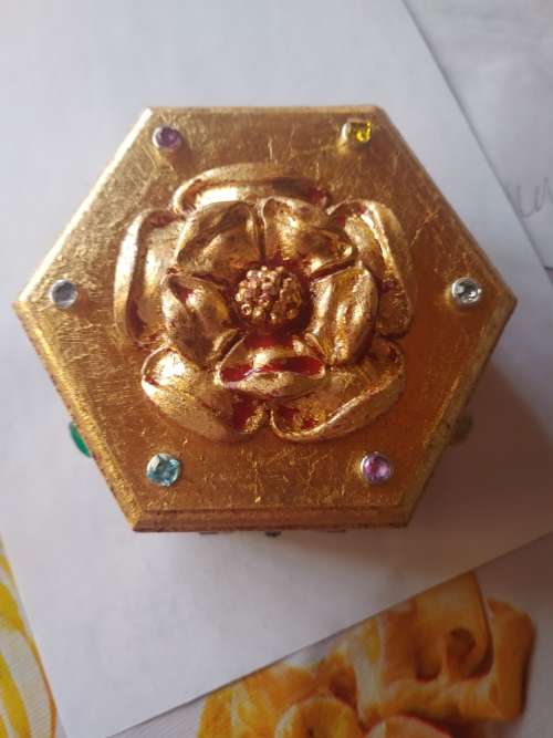 Luxury gilded, gem-encrusted trinket box - one-of-a-kind. Over 200 carats of gemstones.