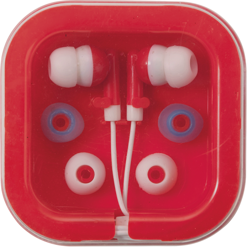 EARPHONES IN SQUARE CASE - VARIOUS COLOURS
