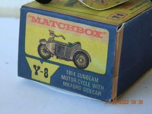 MATCHBOX -  MODELS OF YESTERYEAR  -  Y8-2   -  1914 SUNBEAM MOTOR-CYCLE WITH MILFORD SIDECAR
