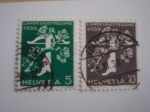 1939 Helvetia - Crossbow & Floral Branch 5,10 C (G) used, stamped