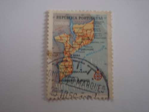 1954 - MOCAMBIQUE Map 1$00 used, stamped in Lourenco Marques