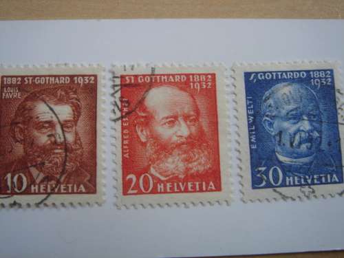 1932 HELVETIA 50th Anniversary St. Gotthard Tunnel 10,20,30 used, stamped
