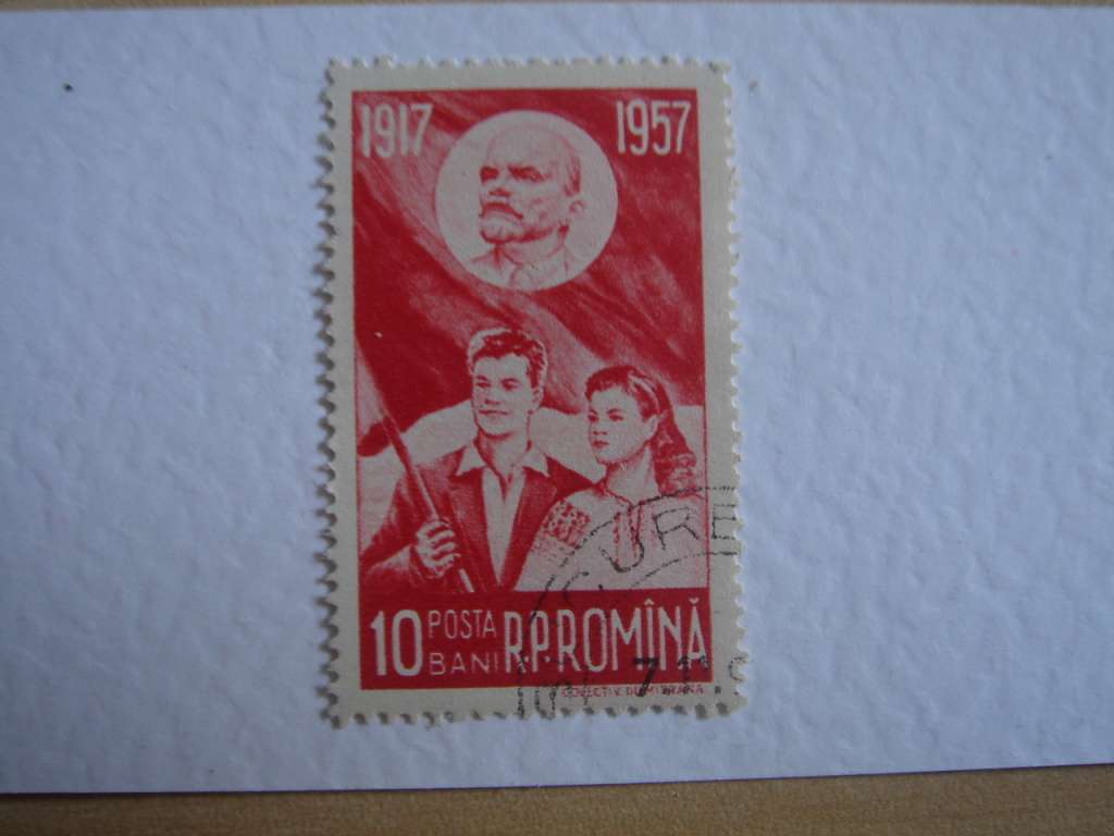 1957 Romania - Lenin & Youth Girl 10 B used, stamped