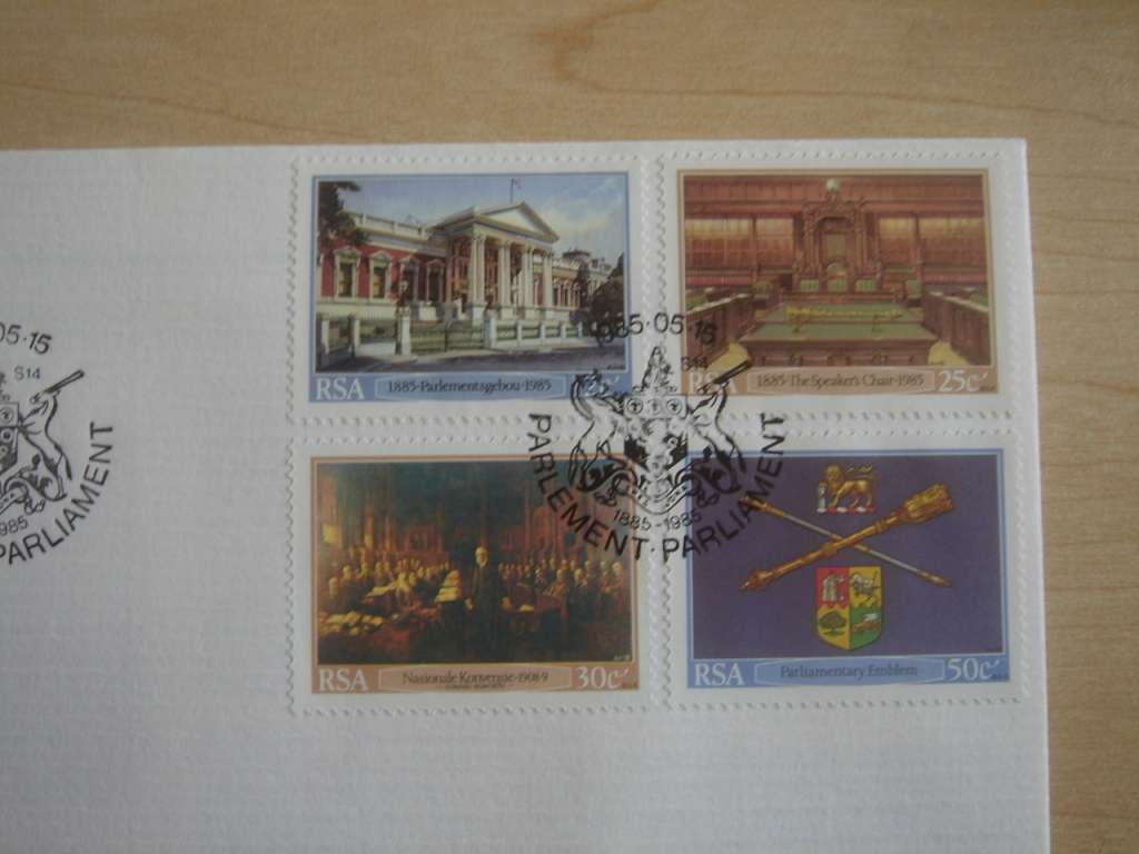 1985 RSA - Parlements Gebou 12,25,30,50 c stamped on FDC