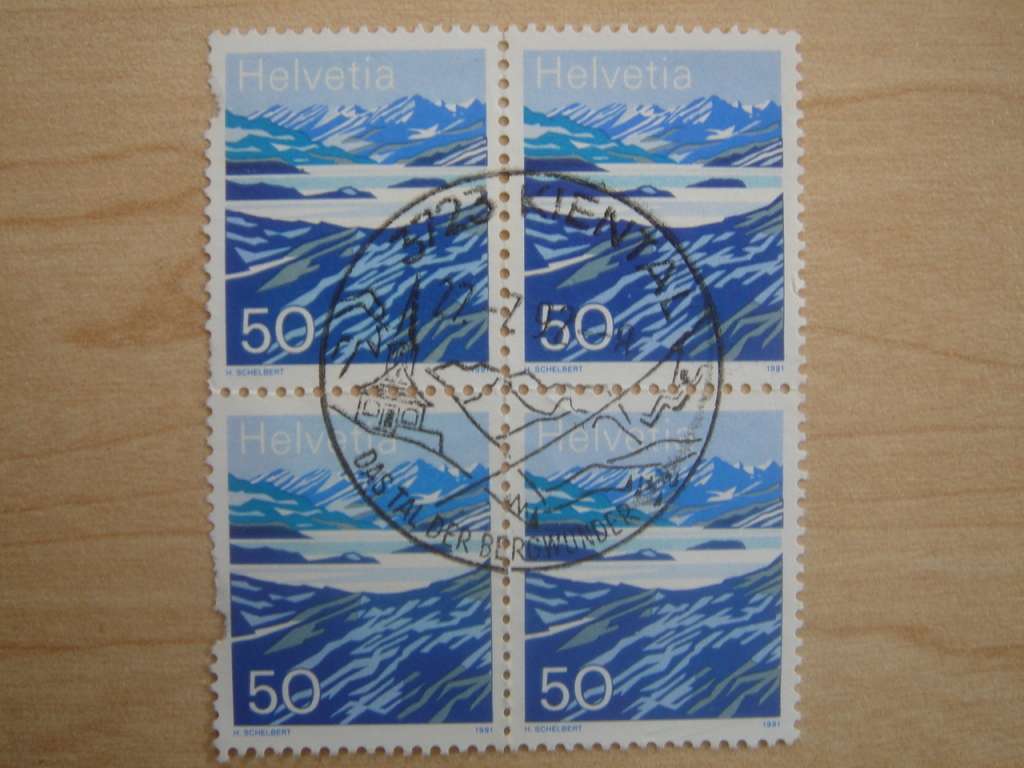 1991 HELVETIA - Block of 4 x 50 used, stamped