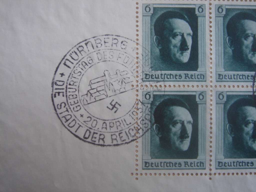 1937 Deutsches Reich MiNr 646 in Block 7 used, stamped on 20 April in Nuernberg