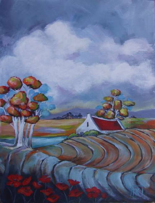Under the clouds -  Acrylic on board - 400x300mm by K Bester