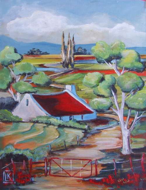 The red gate -  Acrylic on board - 285x220mm by K Bester