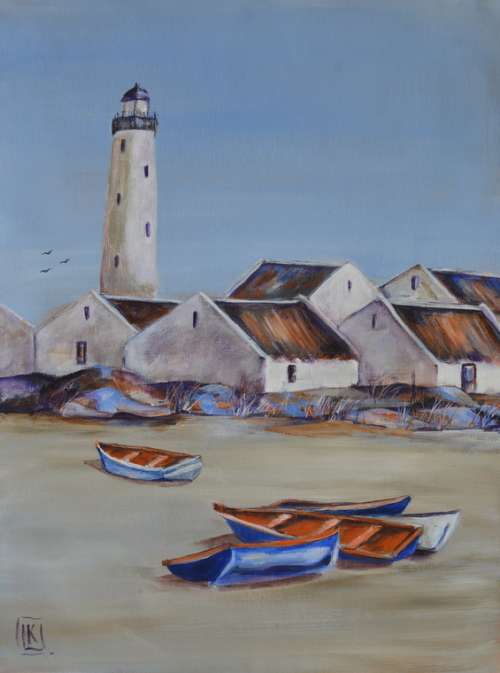 Fishing -  Acrylic on board - 300x400mm by K Bester