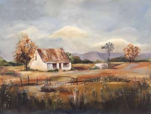 Farm -  Acrylic on board - 300x400mm by K Bester