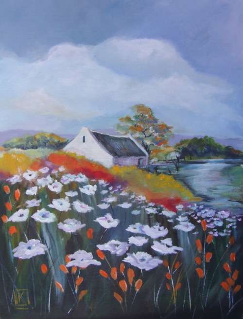 Cottage -  Acrylic on board - 300x400mm by K Bester