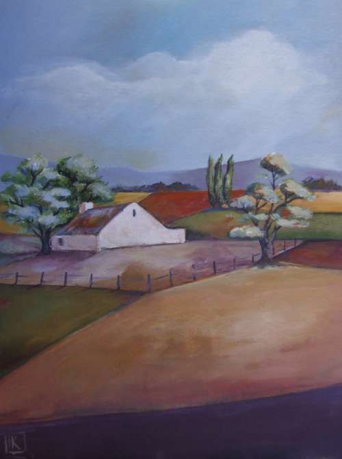 Farm -  Acrylic on board - 300x400mm by K Bester