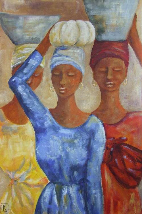 "women at work" by K Bester  - Acrylic on canvas - 430x280mm