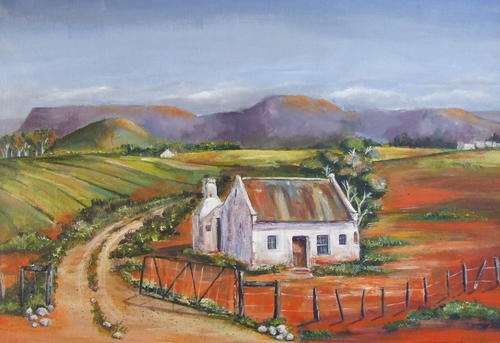 Farm cottage -  420x300mm by K Bester