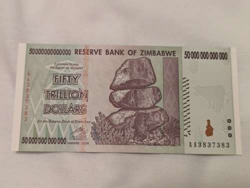 Zimbabwe Banknote, $50 Trillion Dollars, AA Series, 2008