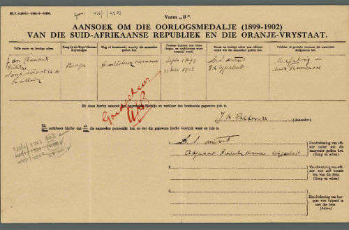 Anglo Boer War Medal (ABO) Burger JH Pieterse