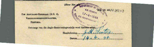 Anglo Boer War Medal (ABO) Burger JH Pieterse